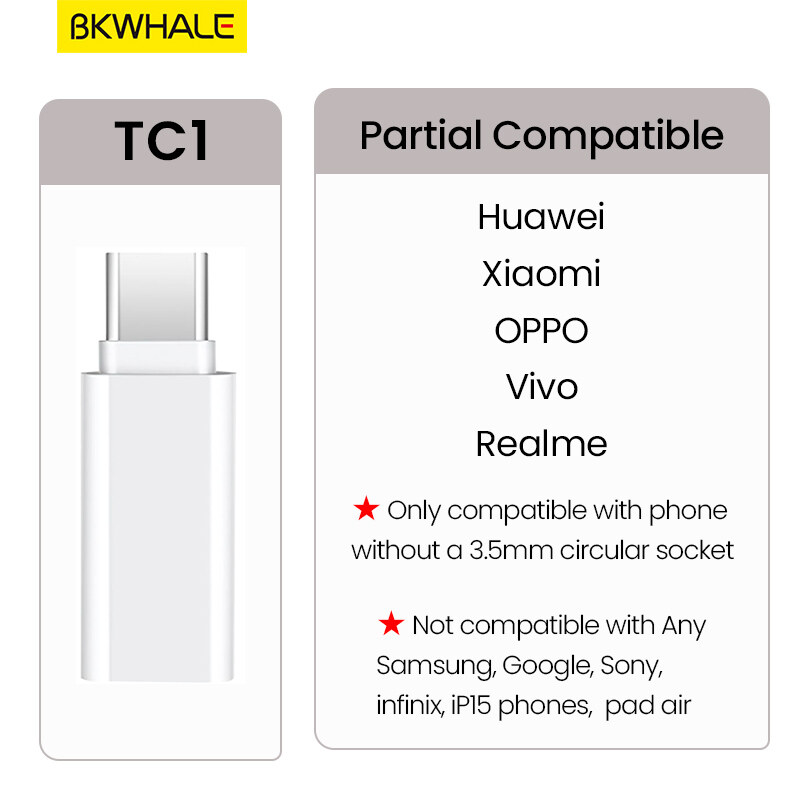 BKWHALE TC1 / T1 Loại C đến 3.5mm Jack Converter Tai nghe Audio Adapter
