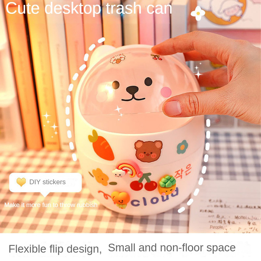Creative Home Desktop Mini Trash Can Cover Storage Bucket Trash Can Practical Garbage Waste Bins Bag Holder Kitchen Bathroom Bedroom (with trash bag&sticker
