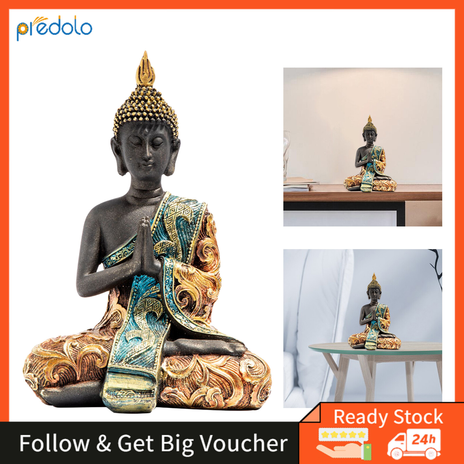 Tượng Phật Predolo Tượng Phật Trang Trí Thiền TƯỢNG NGỒI Thái Thích Ca Mâu Ni, Máy Tính Để Bàn, Phòng Khách Văn Phòng Trang Trí Thiền Yoga Sưu Tầm