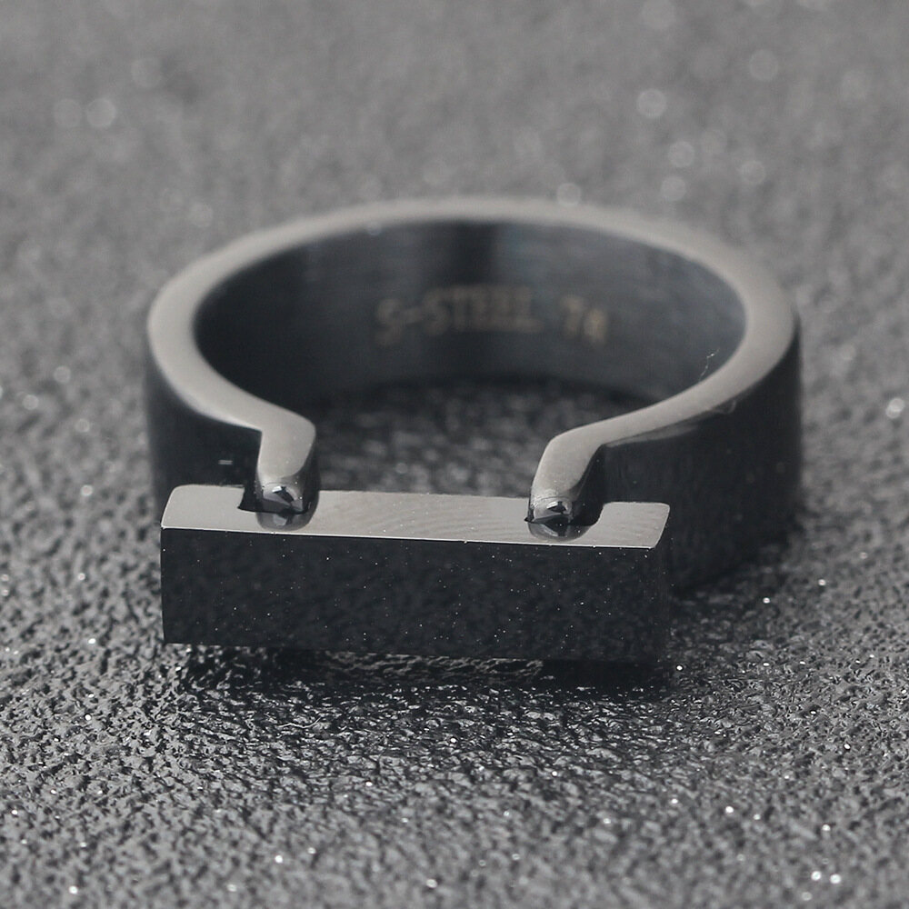 6mm Rectangle Glossy Three-dimensional Titanium Steel Ring Trendy and Simple Ring Size 6-9