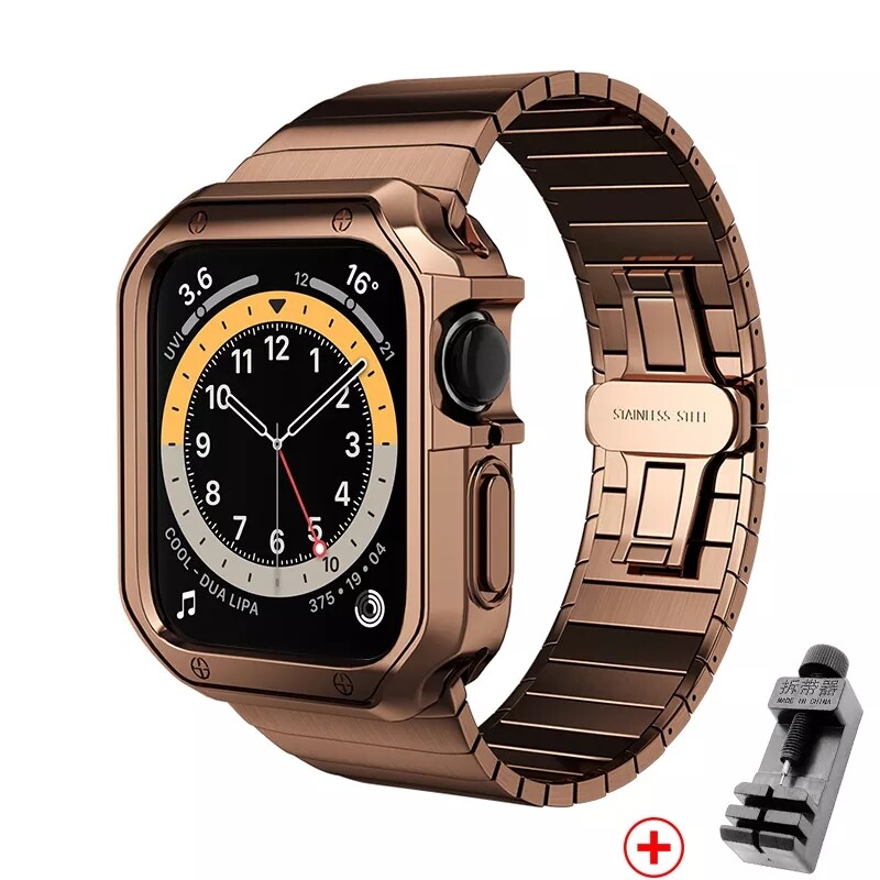 Mecha Soft TPU Watch Case +band Compatible with Apple Watch 3 2 1 42mm 38mm Stainless steel strap+ Cover for i watch 8 7 6 se 5 4 44mm 40mm  41mm 45mm