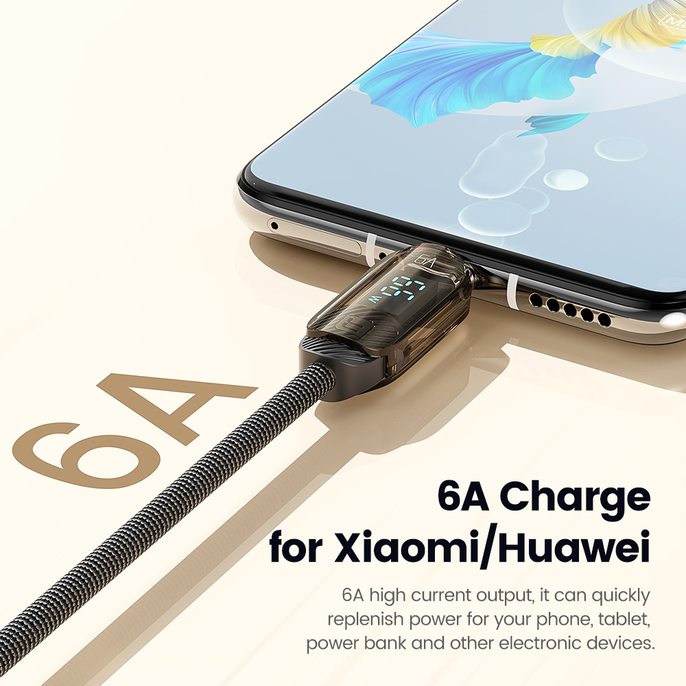 Toocki 66W 6A USB để Loại C Cáp PD thiết bị sạc sạc nhanh Loại dây C Cáp Màn hình LED Dây cáp cho Macbook Samsung Huawei Xiaomi