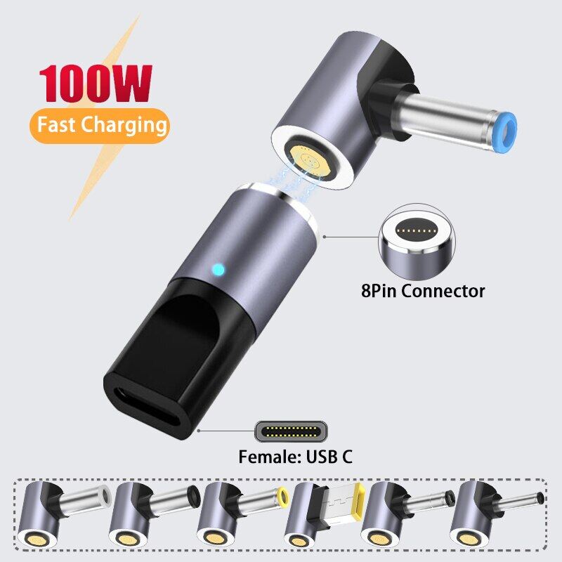 Đầu Nối Phích Cắm Từ Tính 100W Bộ Chuyển Đổi Cáp USB C Sang Type C Bộ Chuyển Đổi Nam Châm USB Type C Sạc Nhanh Cho Máy Tính Xách Tay As-Us Hp Le-novo
