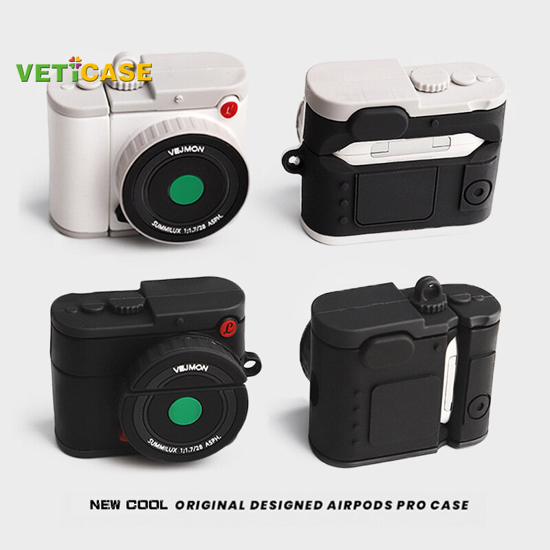 Cool Professional Camera Earphone Case for Apple AirPods Pro AirPods 1 2 3 New Silicone Soft Cover Headphone Air Pods Casing Pouch Protective AirPod Accessories Black White