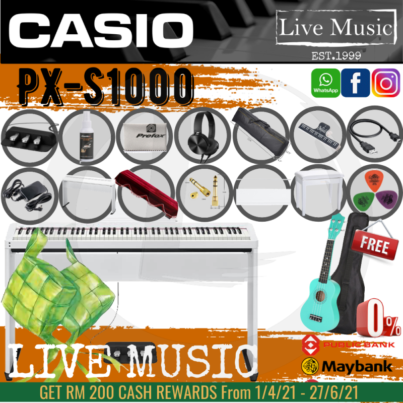 Casio PX-S1000 88 Keys Digital Piano *Raya Sale* with Keyboard Bench, Stand,3 Pedal - White (PXS1000 / PX1000) Malaysia