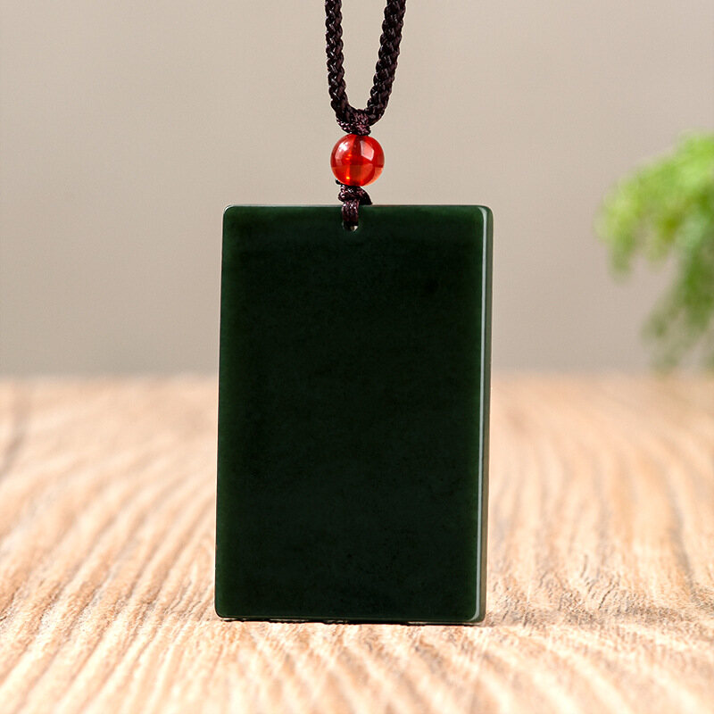 TIMESWIND Fashion Natural Jade Deep Green Rectangle Pendant Men Necklace with Certificate