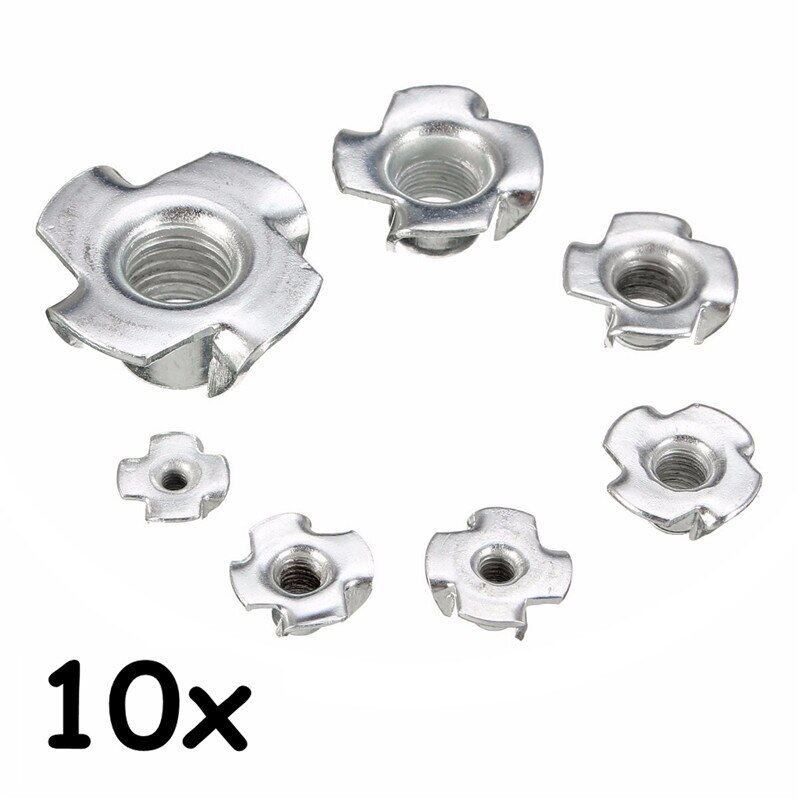 10pcs zinc plated four claws nut speaker nut t-nut blind pronged tee nut furniture hardware m3 m4 m5 m6 m8 m10 m12