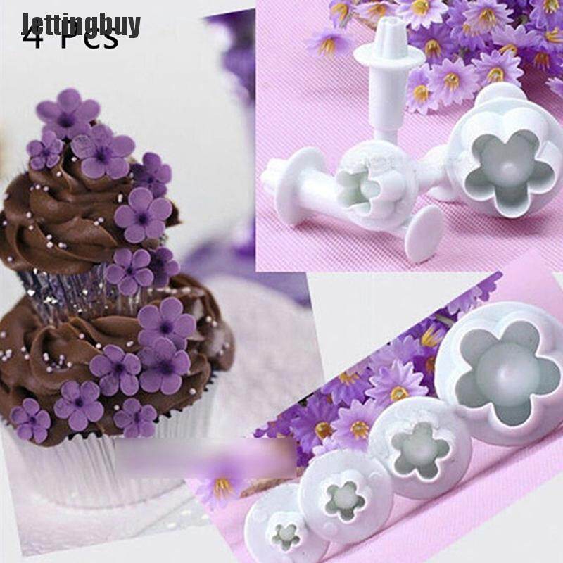4Pcs Plum Flower Fondant Cake Cutter Plunger Cookie Mold Decorating Candy Mould