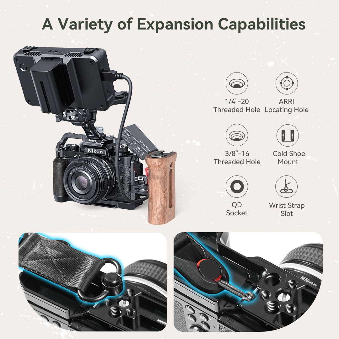 SmallRig ZF Camera Cage L-Shape Bracket Wooden Handle cho Nikon Z f 4262 / 4261 / 4801