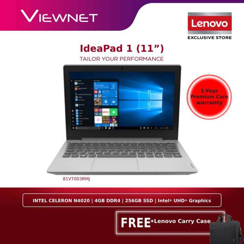 LENOVO IDEAPAD 1 11.6’’ 11IGL05 81VT003RMJ LAPTOP| INTEL CELERON N4020| 4GB DDR4| 256GB SSD| INTEL UHD GRAPHICS 600| WIN10| 1 YEAR WARRANTY| GREY| FREE LENOVO CARRY CASE Malaysia
