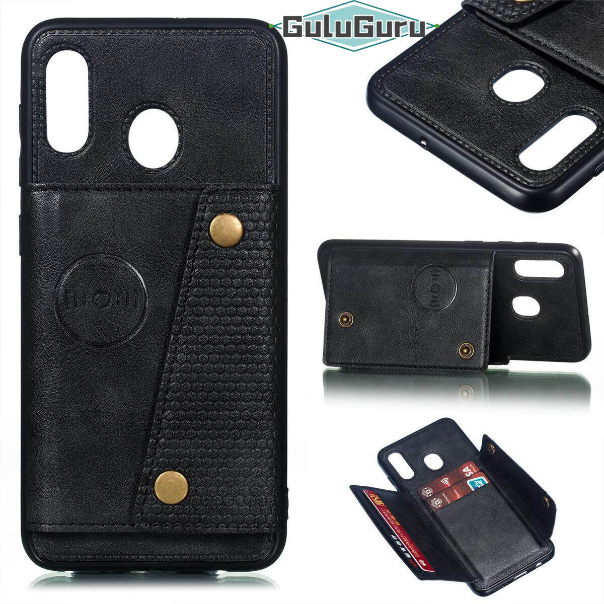 for Samsung A20 A30 Leather Case Multiple Folio Flip Cover Wallet Back Case Shell, can work with Car Mount, Hidden ID Credit Card Slot Holder, Retro Metal Button Clasp, Stand Support