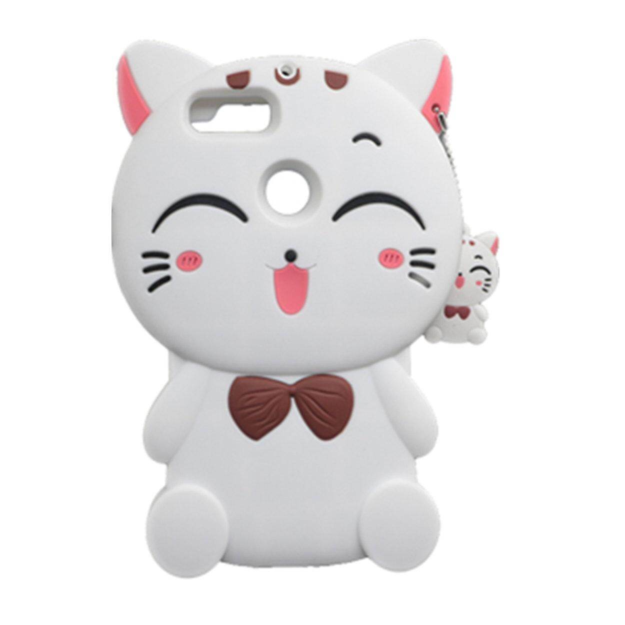 Phone Case For OPPO F9 F9 Pro, Lucky Cat Fortune Cat Black & White Kitty With Bow Silicone Rubber Phone Case Cover