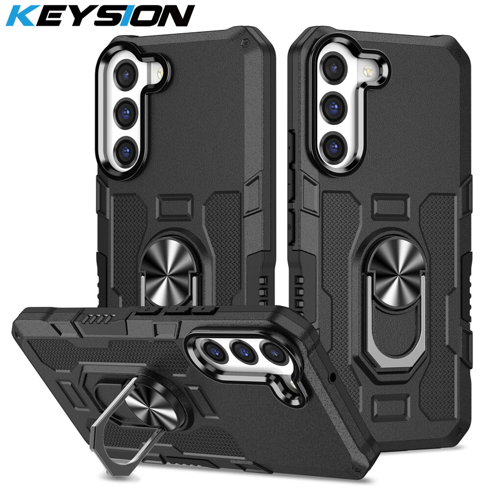 KEYSION Shockproof Armor Case for samsung S22 Ultra 5G S22+ S21 Plus S20 FE Ring Stand Phone