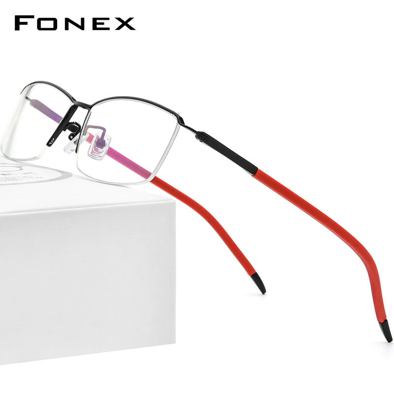 FONEX Pure Titanium Glasses Frame Men Half Square Optical Eyeglasses 2021 New Semi Rimless Ultralight Eyewear Korean Style F1015