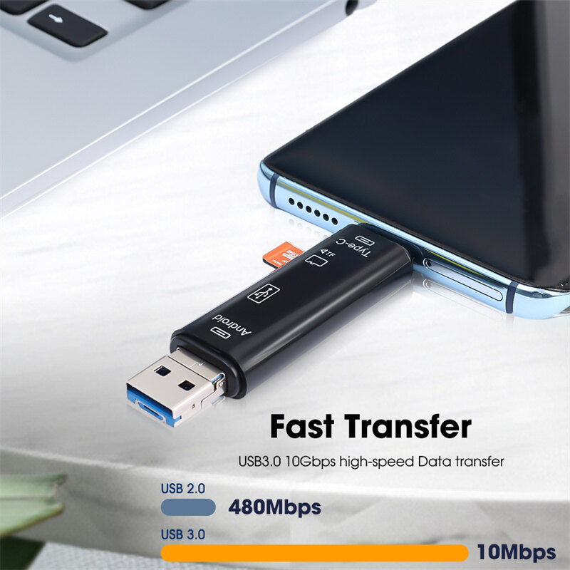 5 trong 1 USB đa chức năng 2.0 Loại C USB /Micro USB TF SD Đầu đọc thẻ nhớ Bộ chuyển đổi đầu đọc thẻ OTG Phụ kiện điện thoại di động