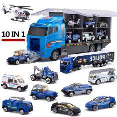 Bộ Đồ Chơi Xe Cảnh Sát Đúc Mini 10 Trong 1, Xe Vận Chuyển Cho Bé Trai Bé Gái Quà Tặng Giáng Sinh Tiệc Sinh Nhật