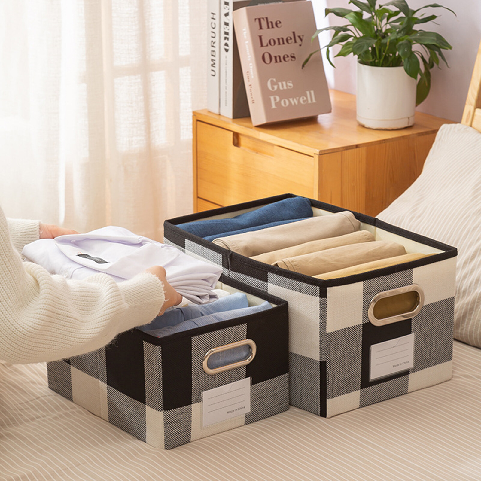 rego001 Clothes Organizer Large Capacity Space-saving Fabric Multi-functional Office Documents Magazines Box Household Supplies Fancy Storage Box