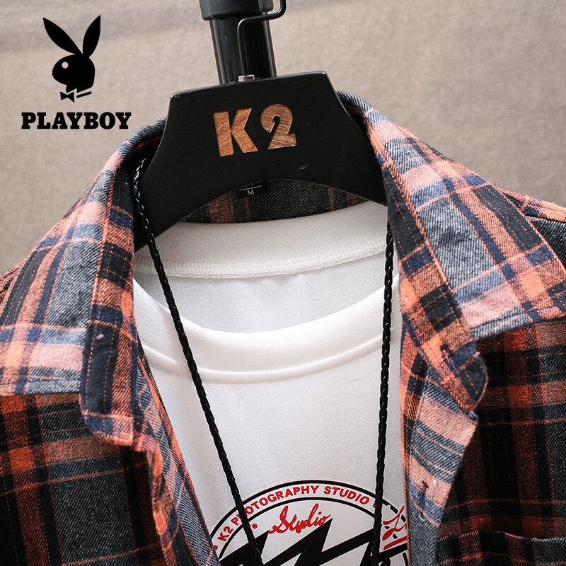 PLAYBOY New Men's Plaid Shirt Casual Shirt