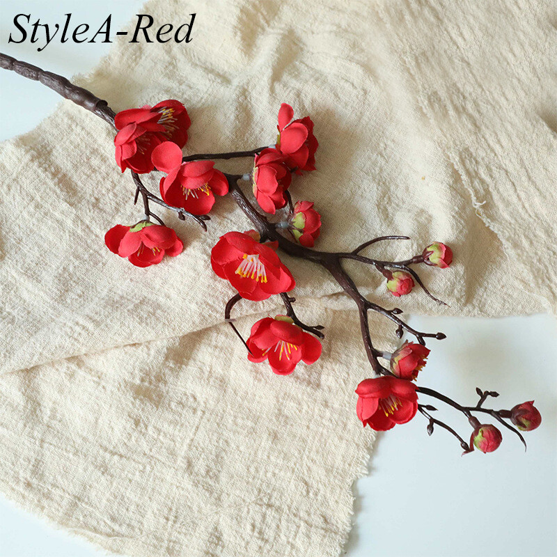 2sql Chinese Style Silk Flower Artificial Plant Plum Blossom Cherry Red Small Winter Plum Artificial Flower Home Wedding