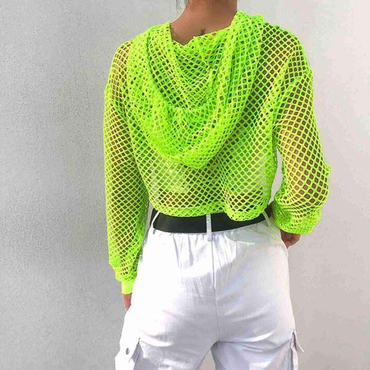 green fishnet crop top