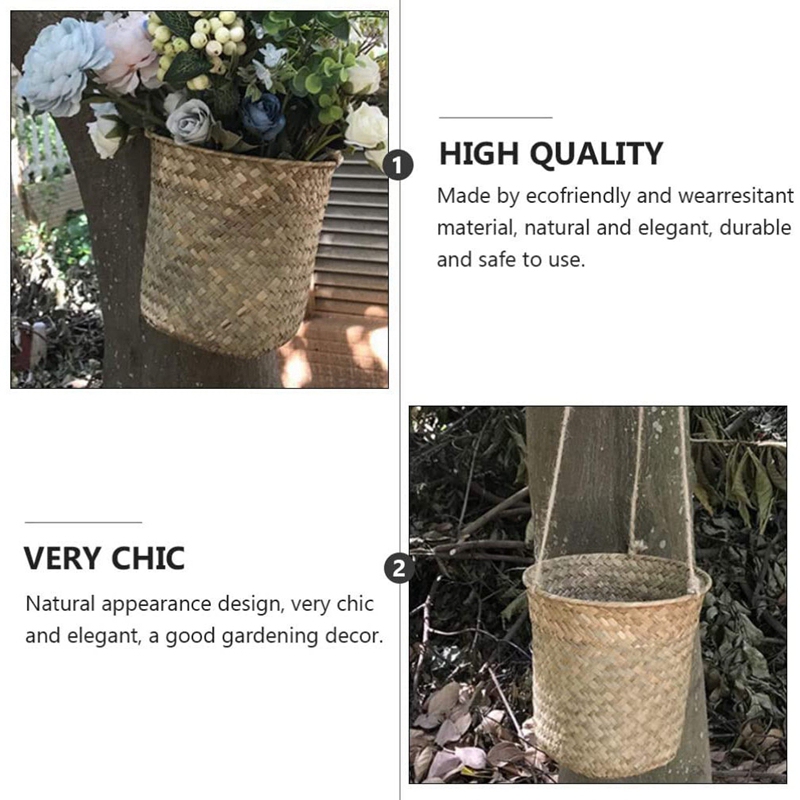 3-Piece Hand-Woven Storage Basket Wicker Hanging Flower Pot Basket ...