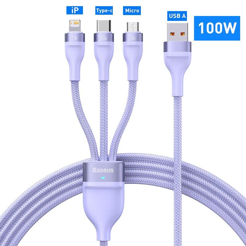 Baseus 5A Fast Charging 3 in 1 USB Cable for iPhone PD 100W USB Type-C Charger 3 in 2 Cable for iPhone 14 13 12 Pro Max Huawei Xiaomi Samsung USB-C Micro USB Wire Cord