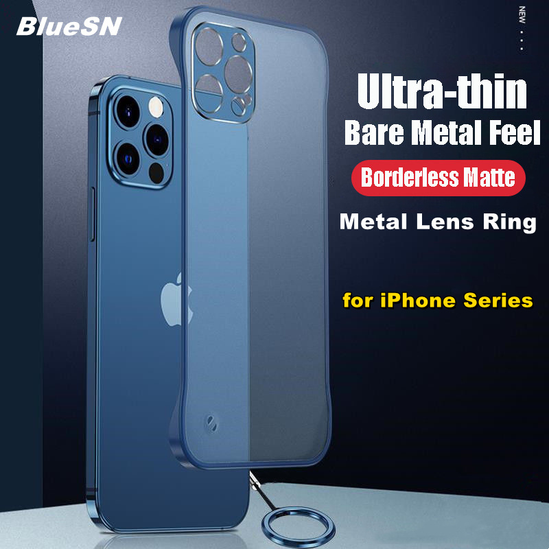 Siêu mỏng Matte Không Khung Cứng PC Bảo Vệ Trường Hợp Đối Với iPhone 15 Pro Max 14 Cộng Với 13 Mini 12 11 XS Max X XR 7 8 Cộng Với CD ống kính kim loại Vòng Chống Sốc Bìa
