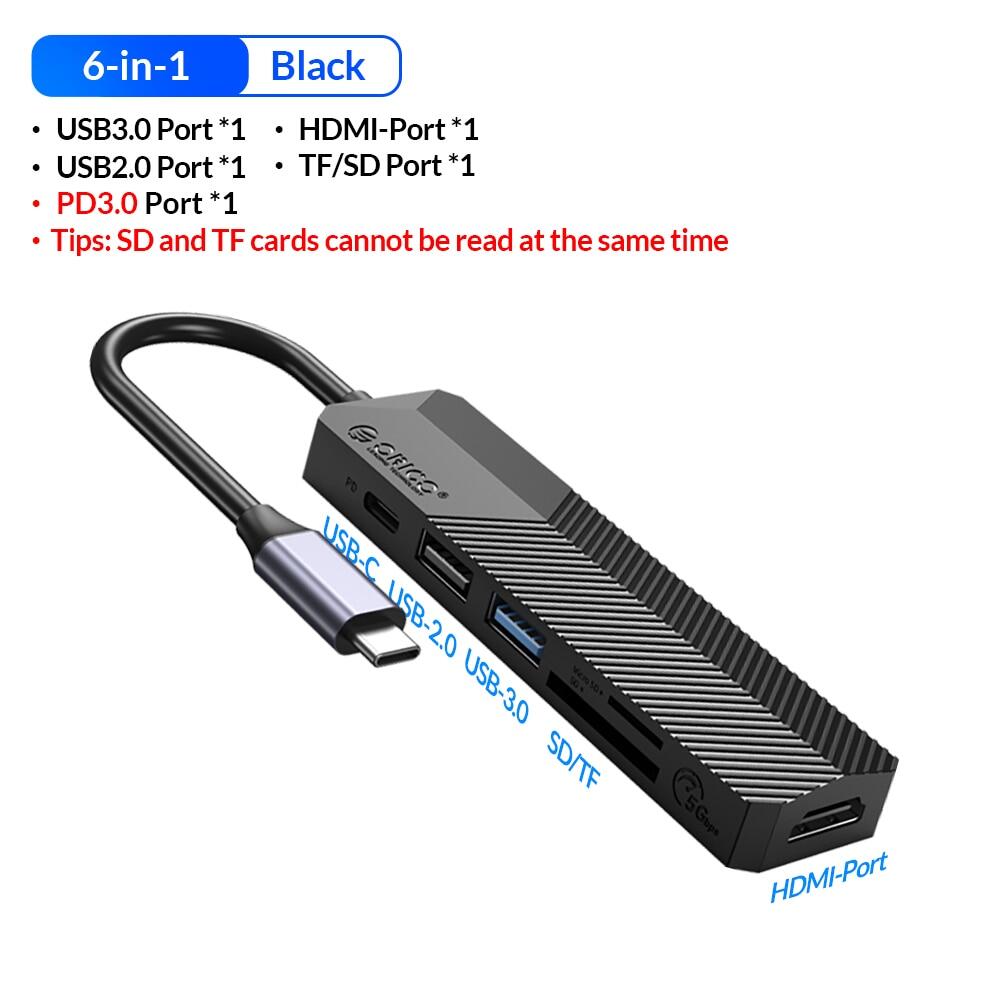 Orico usb c hub type c to hdmi-compatible pd usb 3.0 2.0 sd tf adapter 6 in 1 type c dock splitter for macbook pro accessories