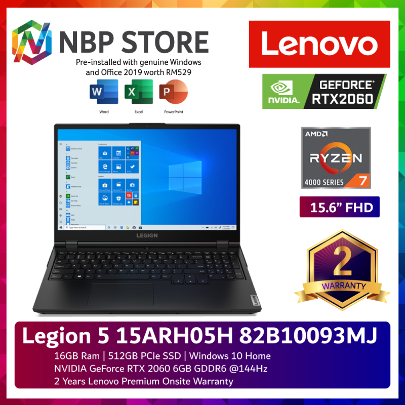 Lenovo Legion 5 15ARH05H 82B10093MJ 15.6 FHD 144Hz Gaming Laptop ( Ryzen 7 4800H, 16GB, 512GB SSD, RTX2060 6GB, W10, HS ) Malaysia
