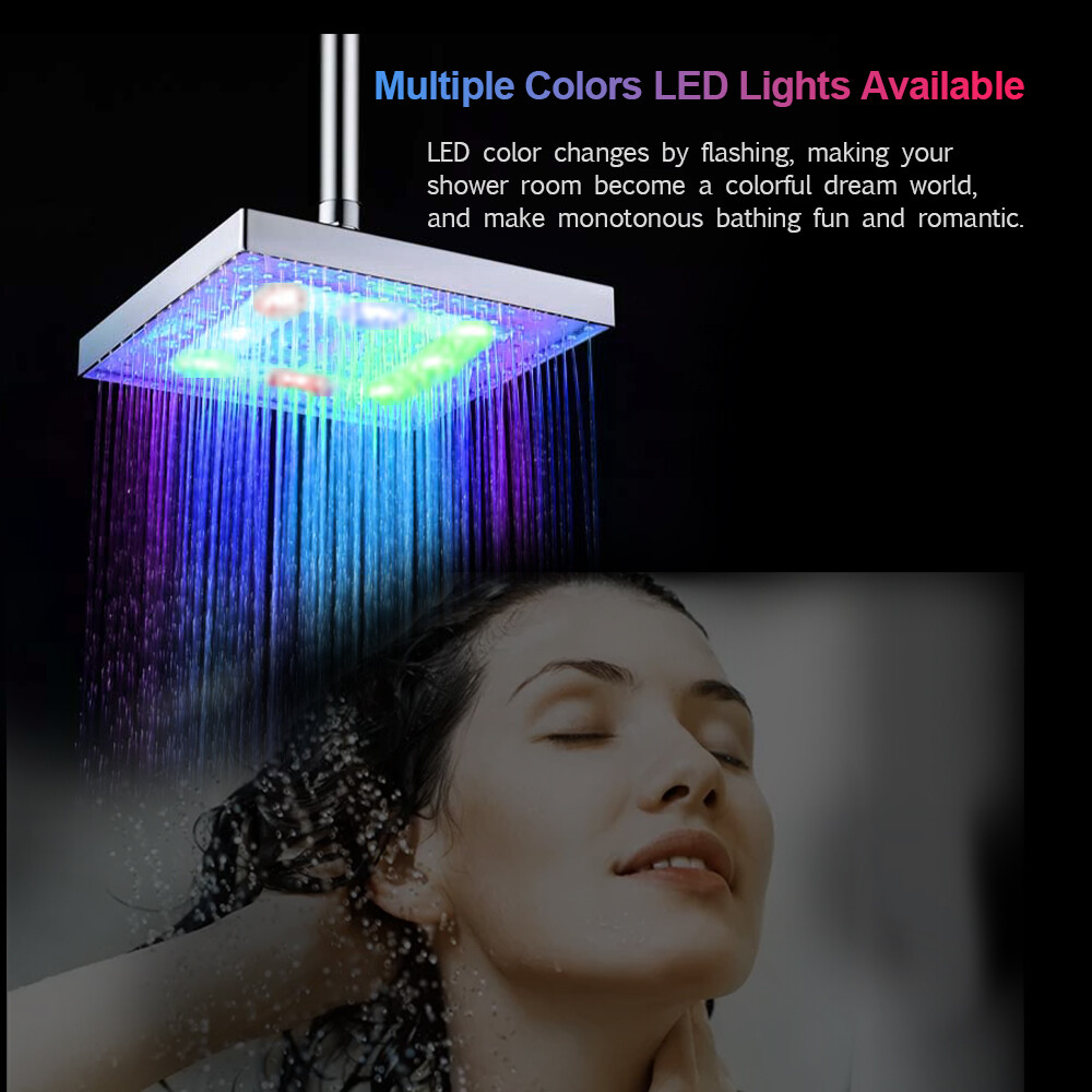Đèn Led Mưa Vòi Hoa Sen Đầu Vòi Hoa Sen Vuông Vòi Sen Cảm Biến Nhiệt Độ Thay Đổi Màu RGB Tự Động Cho Phòng Tắm