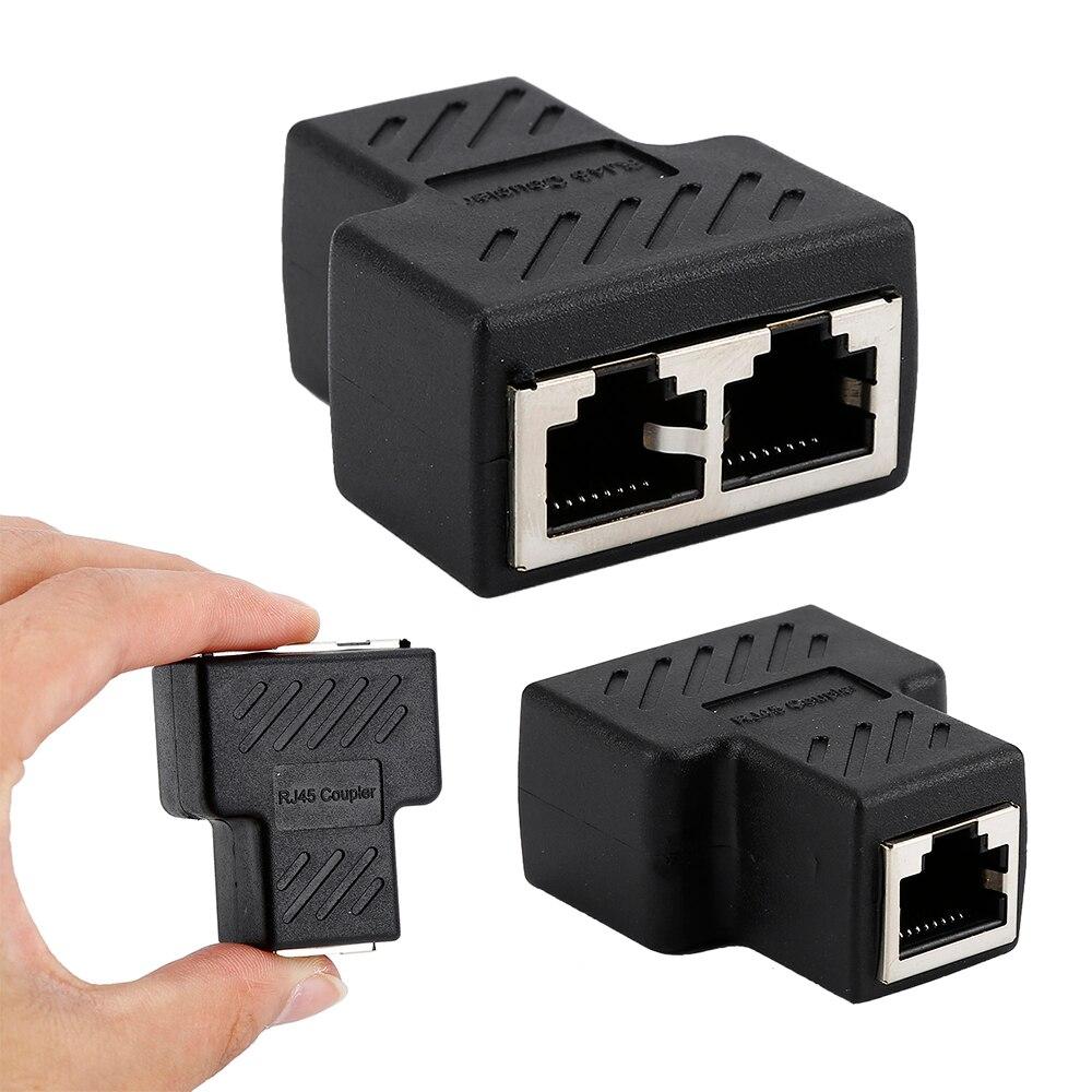 1pc Black 1 To 2 Lan Rj45 Connector Network Cable Splitter Extender Plug Adapter Oxygen Free Copper Conductor