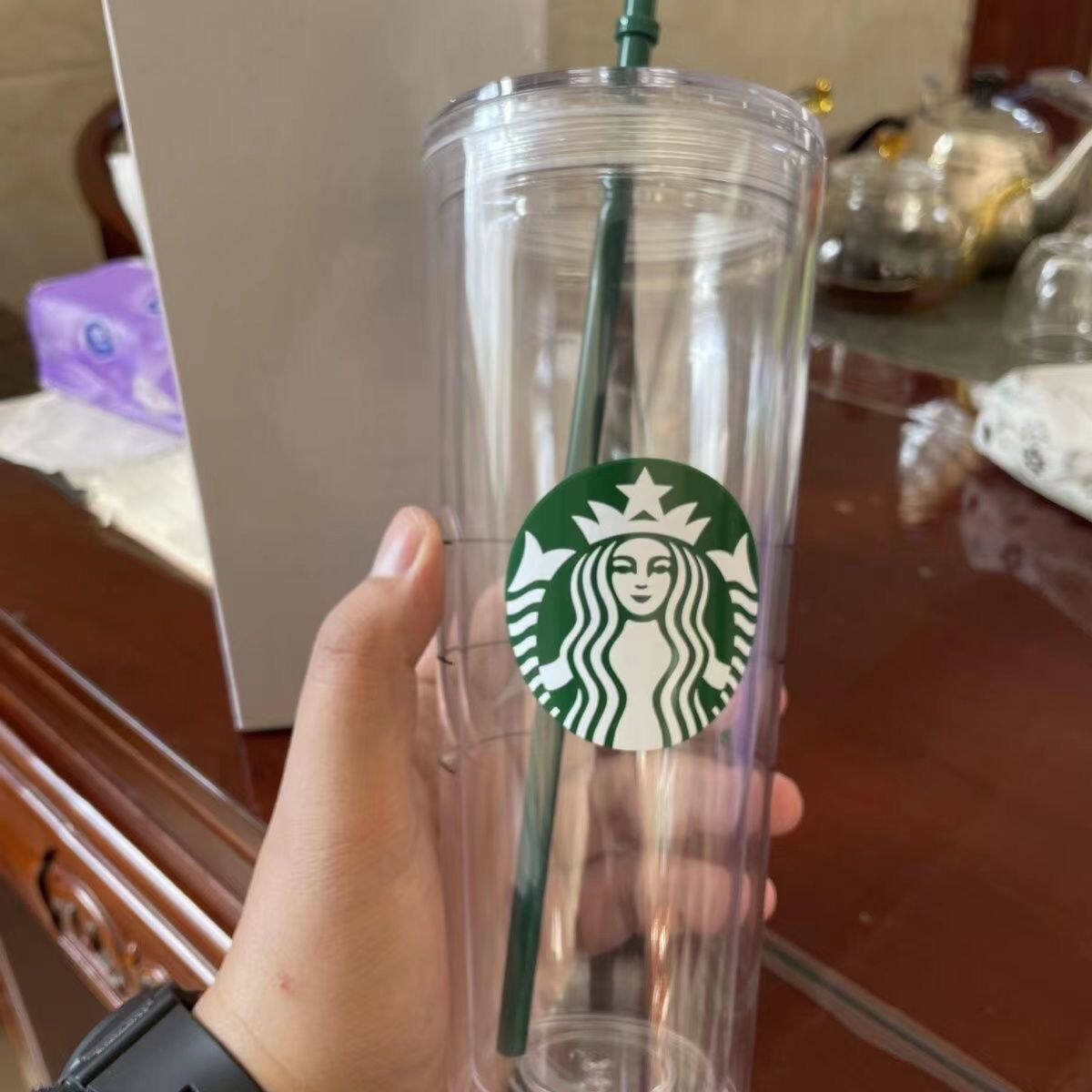 Starbuck Official Store Starbuck Korea 2021 Simple Double-layer Straw Cup Large-capacity Drinking Cup 710ml Coffee Accompanying Cup Starbuck Tumbler Starbuck Mug