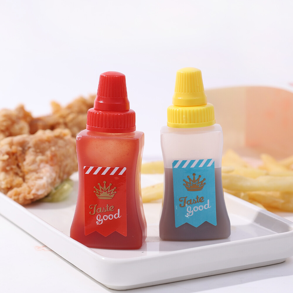 2pcs/set Mini Condiment Squeeze Bottles Portable Small Sauce Salad Dressing Container Bento Box Sauce Squeeze Bottle