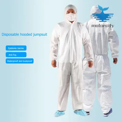 Disposable Hooded Jumpsuit Coverall Surgical Gown Isolation Clothes (White)