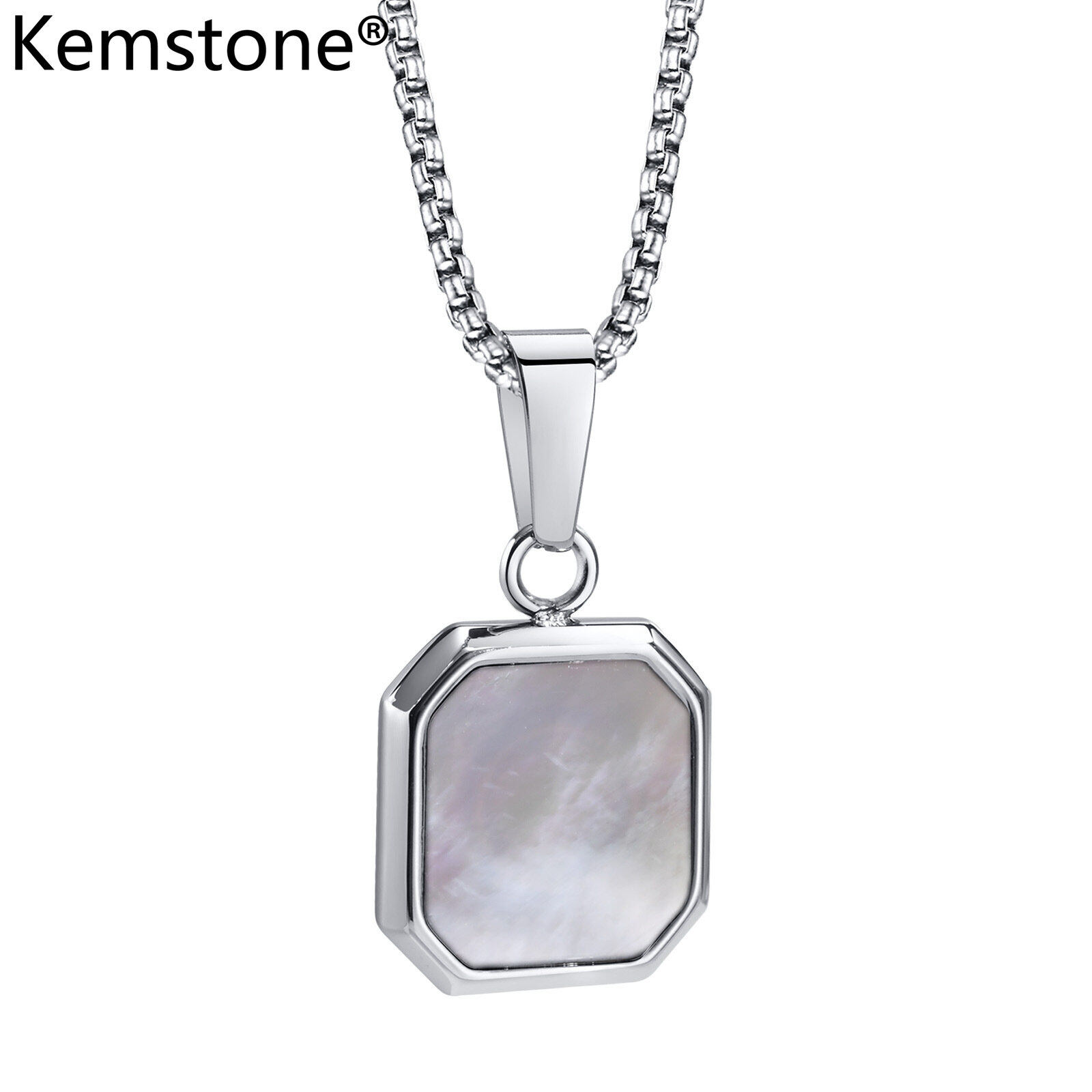 Kemstone Stainless Steel Square Black Enamel Sand Stone Shell Male Pendant Necklace for Men's Jewelry Gift