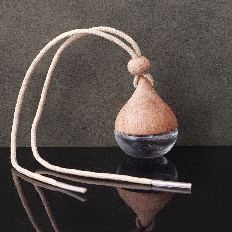 5ml Empty Pendant Auto Perfume Frosted Mini Perfume Bottles with Wood Lid Frosted Glass Bottle Essential Oil Container Portable