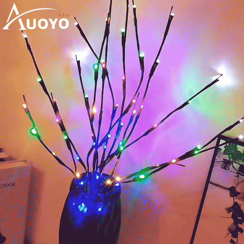 Auoyo Led Lights Tree Branch Light New Year ramadan decorations christmas lights decorations for home Simulation LED Willow Branch Lamp Natural Tall Vase Filler Willow 1 branch 5 roots with 20 LEDs For Home Decoration