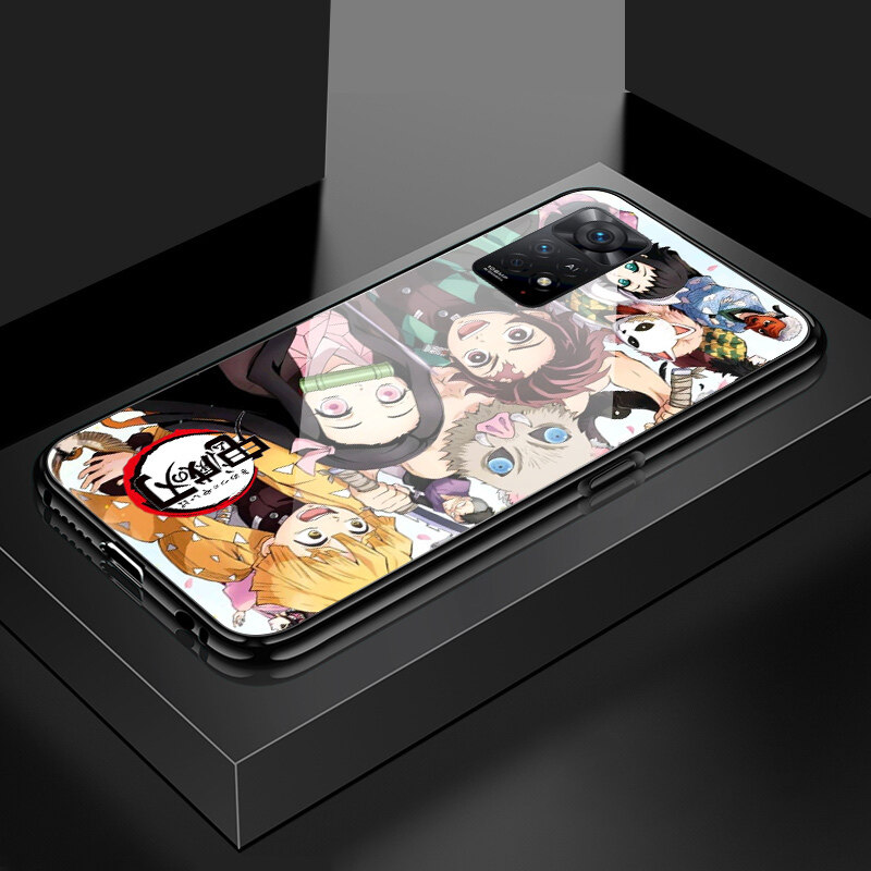 For Xiaomi Redmi Note 12 Pro 4G Japan Anime For Girls Women Demon Slayer Phone Case Kimetsu no Yaiba Tanjirou Nezuko Glossy Tempered Glass Casing Shockproof Cover