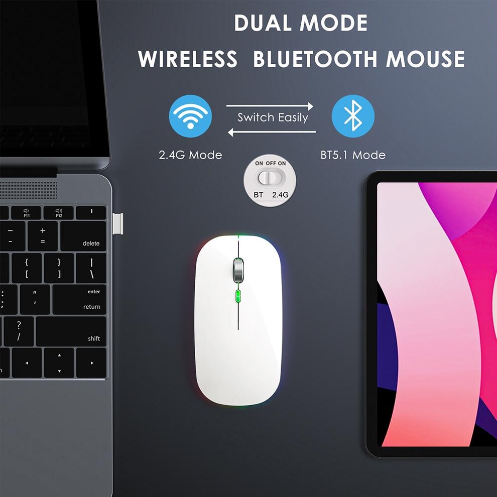 JOMAA Jiggle Mouse RGB 2.4G+Bluetooth Wireless Mouse Backlight Mouse Rechargeable Silent mouse Ergonomic Mice for iPad Laptop Computer