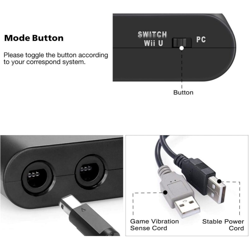 Bộ Chuyển Đổi Điều Khiển Cho Nintendo Switch Gamecube Super Smash Bros Bộ Chuyển Đổi Cho Wii U Và PC USB Với 4 Cổng Cắm Và Chạy Không Cần Trình Điều Khiển