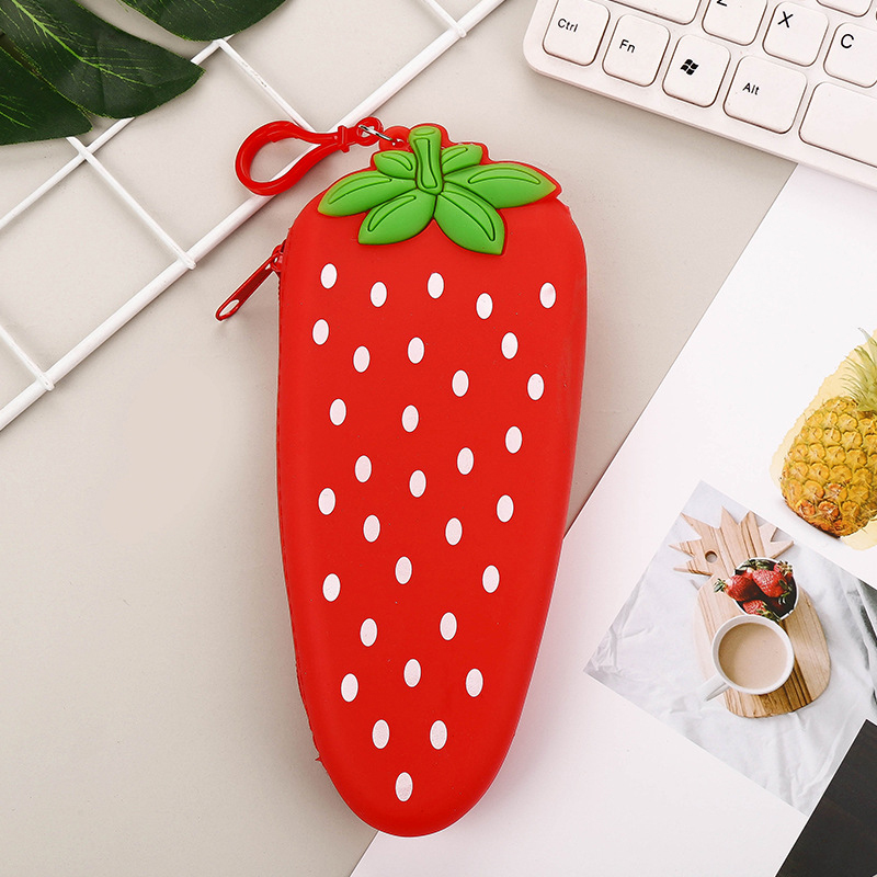 Creative Fruit Shape Silicone Pencil Case Cartoon Large Capacity Pencil Case Student Storage Stationery Bag