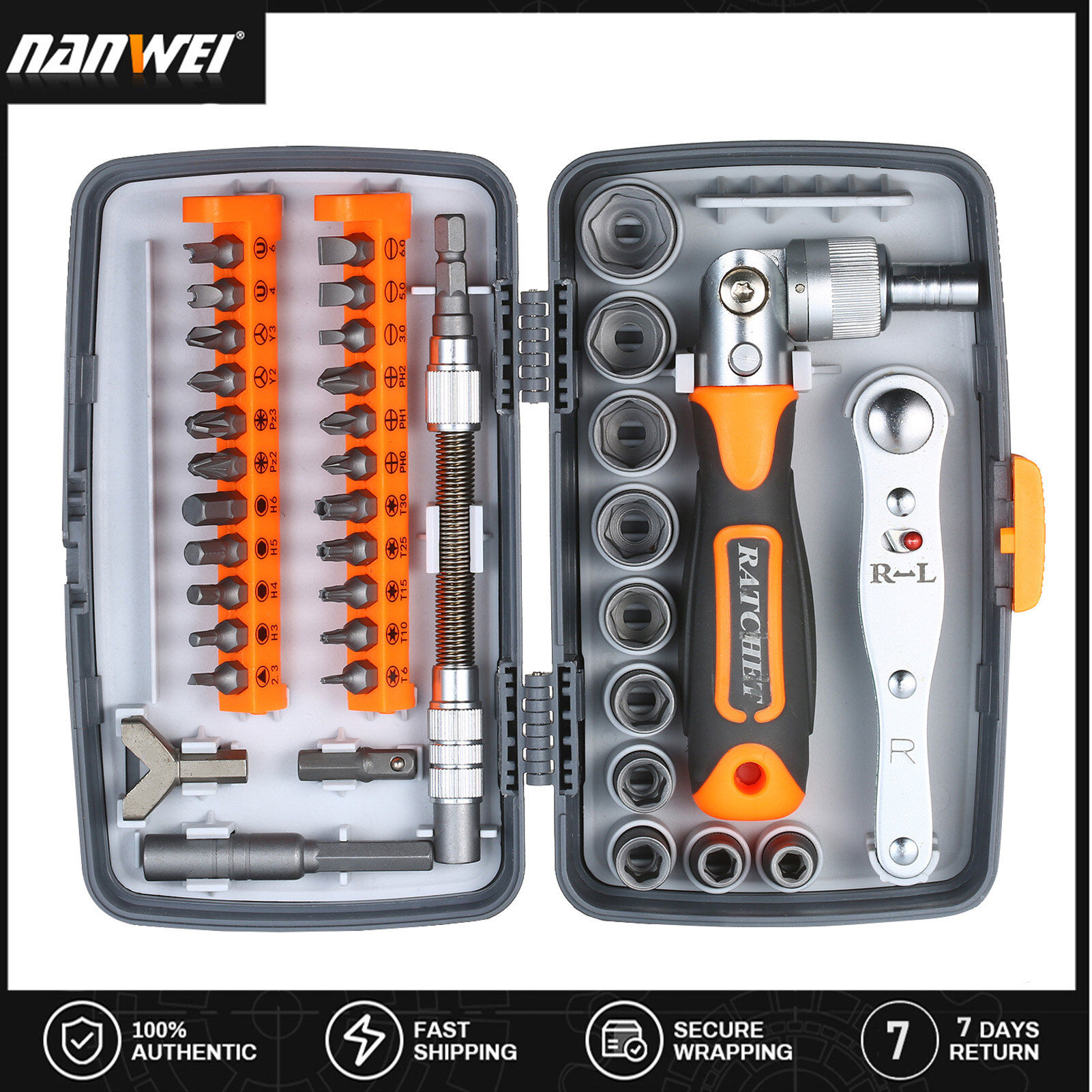 NANWEI 38pcs Precision Ratchet Screwdriver Bit Set M-agnetic Screwdrivers Kit Electronics Repair Tool Kit with Flexible Shaft Extension Rod for Phone Laptop Watch and Other Electronic Devices