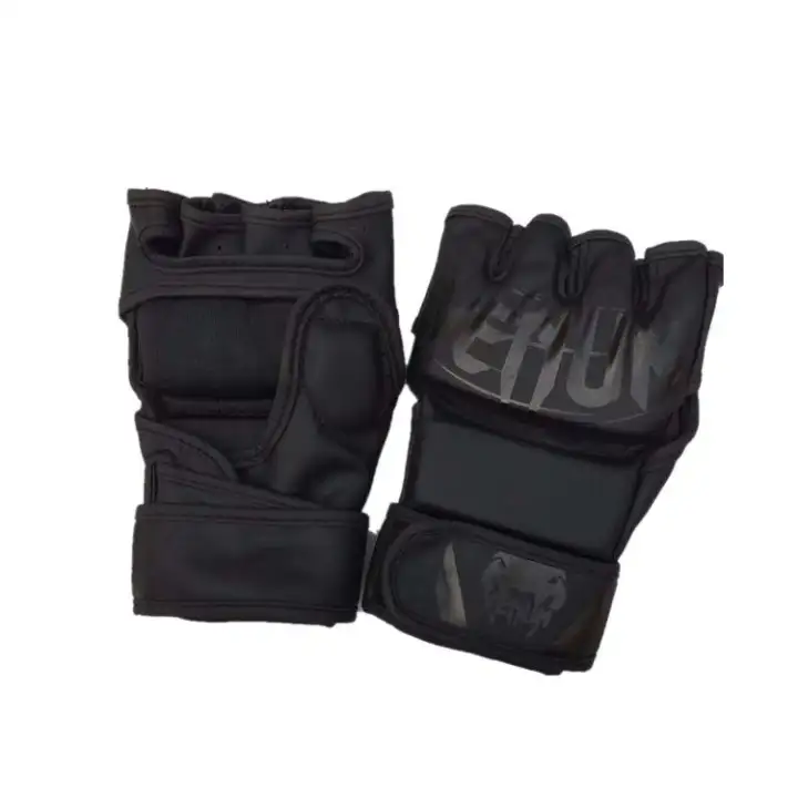 Leather Boxing MMA Half Mitts Gloves Grappling Fighting Punch Bag Training Black