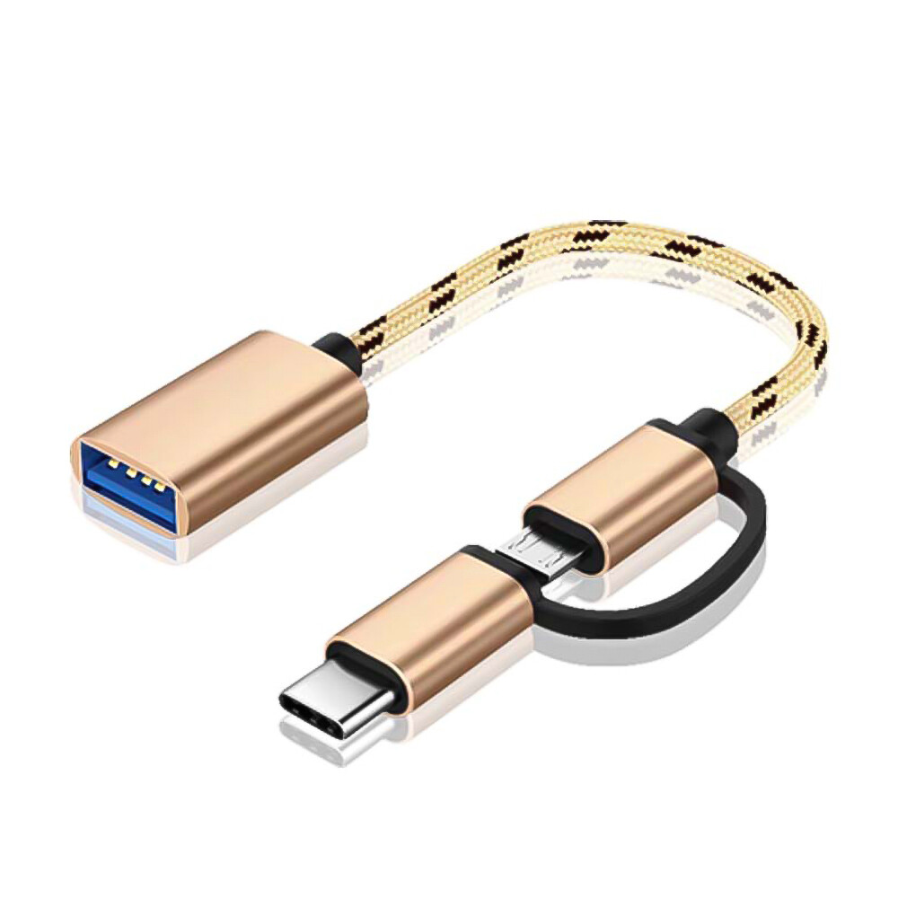 Kebidumei 2 In 1 USB 3.0 OTG Adapter Cable Nylon Braid Micro USB Type C Data Sync Adapter for Samsung