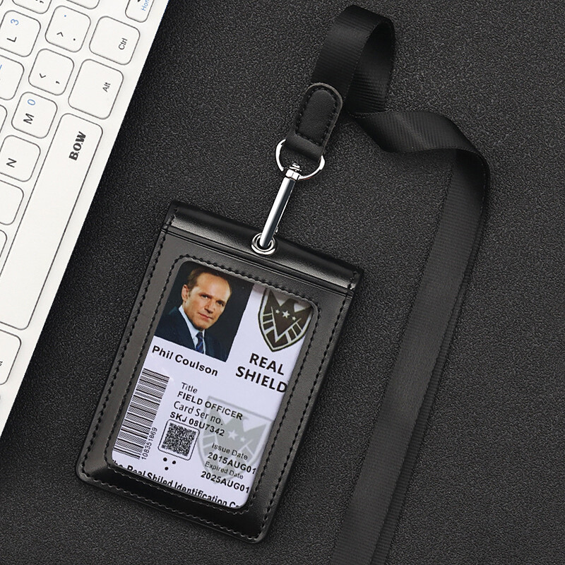 Genuine Leather ID Badge Holder Name Tag Chest Card Holders with Neck Lanyard Formal Staff Office Worker Supplies Magnet Hasp ID Card Case