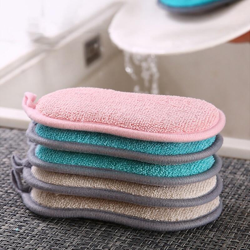 Dishwashing sponge, scouring pad, dishcloth, kitchen cleaning, pot and dishwashing artifact, household sponge wipe, double-sided magic wipe