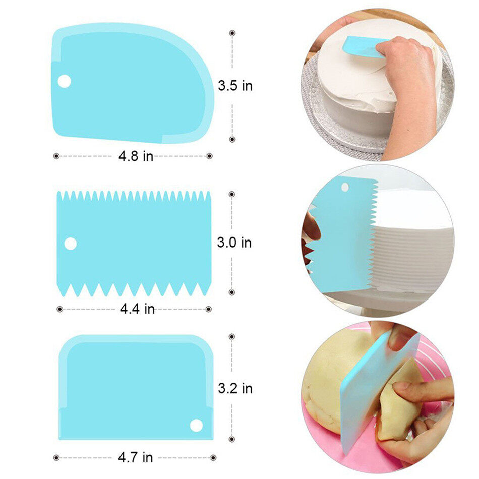 [YESPERY] 3 Cái/bộ Pastry Scraper Công Cụ Kit Dụng Cụ Nạo Bánh Bộ Dụng Cụ Cắt Nấu Ăn Trang Trí Cạnh Lược & Kem Mịn Hơn Dụng Cụ Làm Mềm Bột Bánh Mì