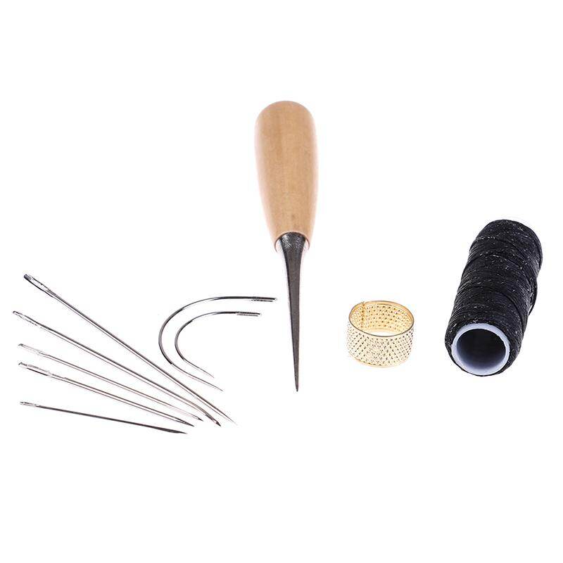 bashijian 10pcs Leather Sewing Needles Stitching Needles Kit Thread Thimbles Shoes Tool