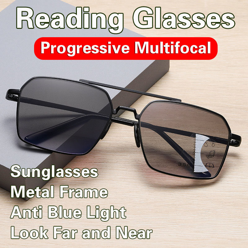 New in Progressive Multifocal Reading Sunglasses Men Presbyopia Glasses  Anti Blue Light Reading Eyeglasses With Grade +100 to +400