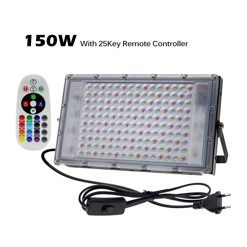 50W 100W 150W RGB LED Floodlight  With ON/OFF Switch Outdoor Waterproof Landscape Spotlight Lamp Remote Controller